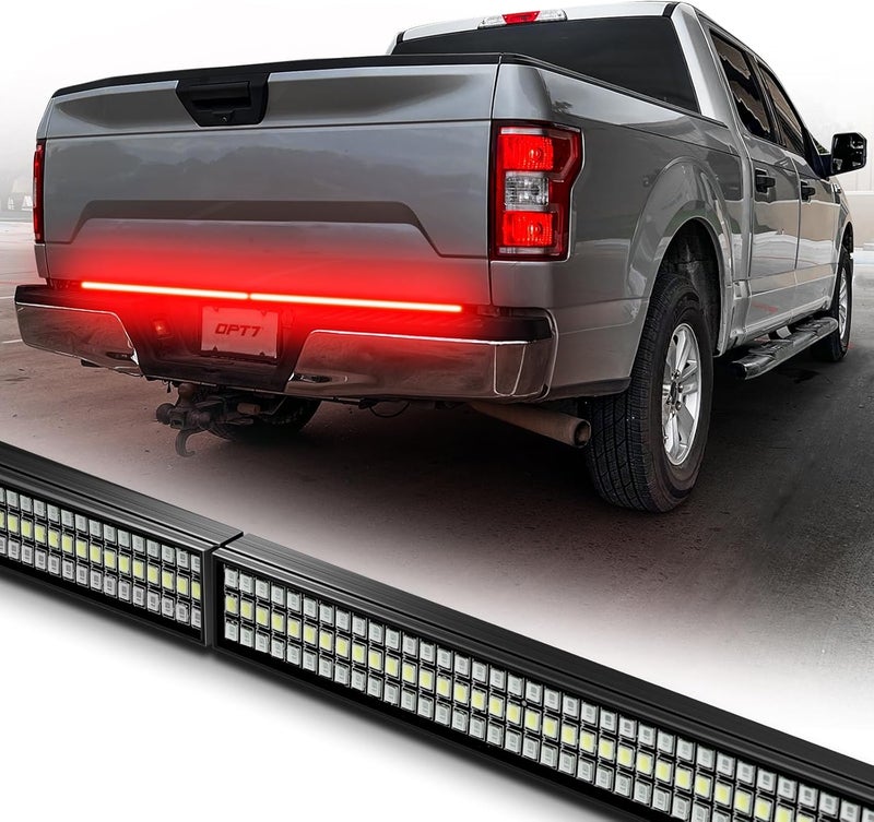 OPT7 48" Redline Parlux Triple Row LED Tailgate Light Bar w/Sequential Red Turn Signal - Rigid Aluminum Frame Light Strip – Fits 2005-2022 Colorado Canyon – Full Functions: Reverse Brake Running - Image 1